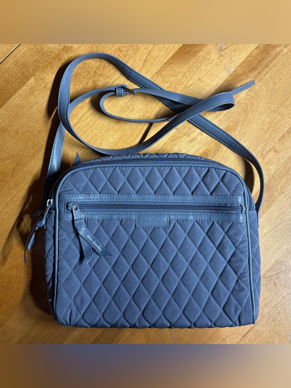 Vera Bradley Gray Quilted Microfiber Crossbody Bag with Floral Interior Lining